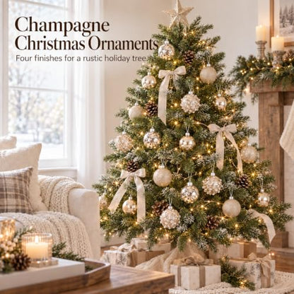 Champagne Rustic Christmas Ornaments Set 16PCS 2.4 Inch - Evernne