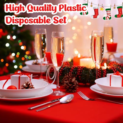 Patelai Disposable Christmas Tablecloth 6 Pack Red Dark Green 54x108 Inch Waterproof Holiday Party Cover