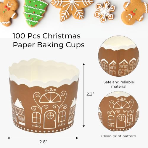 Gingerbread House Christmas Cupcake Liners, 100 Pcs Disposable Paper Baking Cups