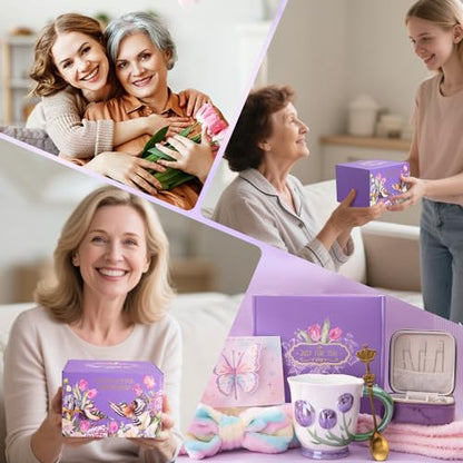 Purple Tulip Mug Set for Mom - 18oz Ceramic Coffee Mugs Gift from Daughter Son