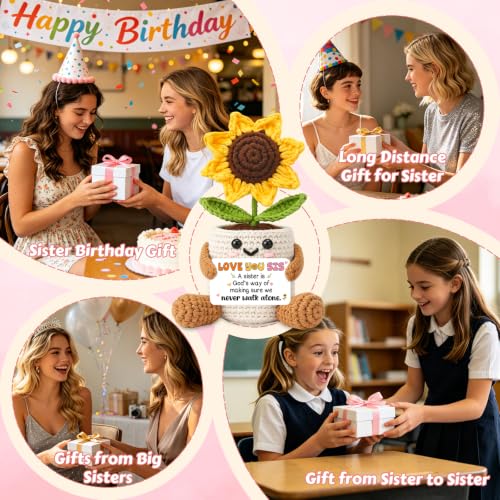 Sister Sunflower Crochet Gift with Card - Birthday from Big Sister Variation