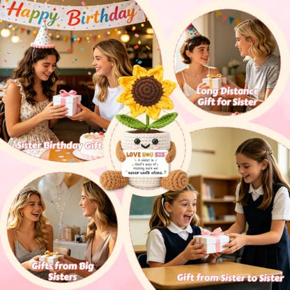 Sister Sunflower Crochet Gift with Card - Birthday from Big Sister Variation