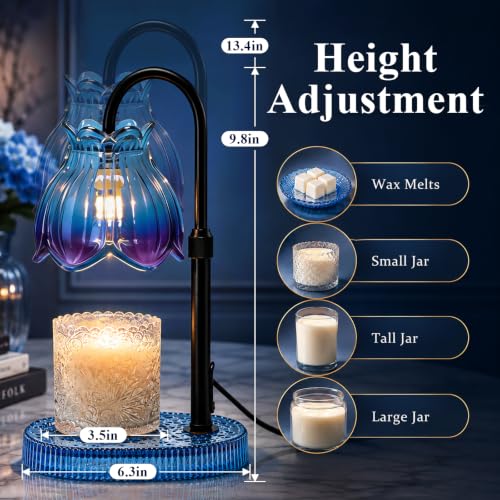 JACCAWS Candle Warmer Lamp with Timer & Dimmer, Adjustable Height - Blue