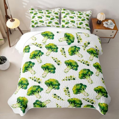Homewish Broccoli Vegetable Quilt Set Queen Size for Girls Boys Teens - Green Vegetables 01