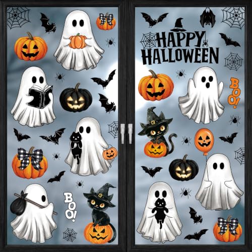 Halloween Ghost Window Cling Stickers Set - Pumpkin & Cat Variations