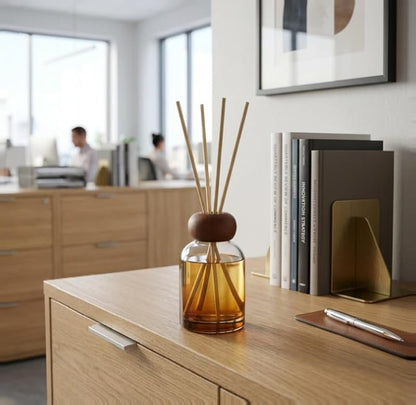 Diffuser Bottle Set with Wooden Caps - 2 Gradient Brown Glass Reeds & Sticks