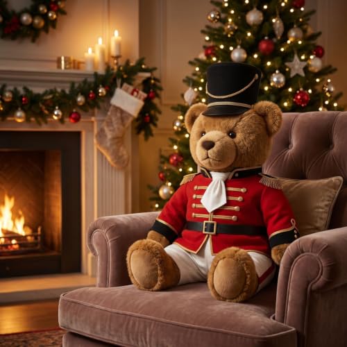 Nutcracker Style Christmas Soldier Teddy Bear Desktop Ornament - Red