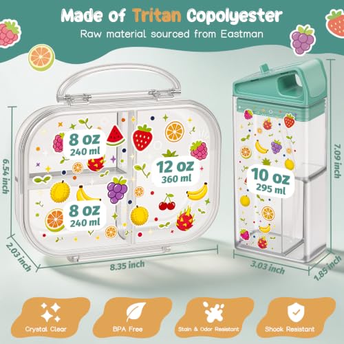 Kids Tritan Plastic Bento Box & Water Bottle Set - Red & Yellow Fruit Print