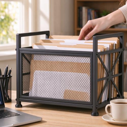 Large Black Metal Magazine Holder - Floor Standing Mesh Storage Basket - Office & Home Organization - Variation: Metallic Black / Large