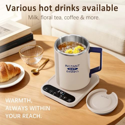 Beige Electric Coffee Mug Warmer 400ml 300W Rapid Water Boiler with Digital Temp Control