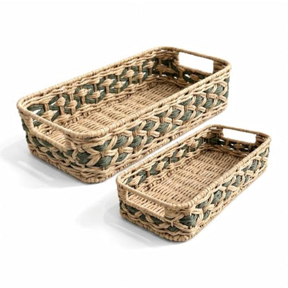 2-Pack Woven Rattan Bathroom Organizer Baskets with Handles for Toilet Tank