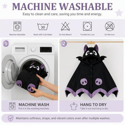 Halloween Bat Blanket Hoodie for Adults Kids Oversized Sherpa Wearable Throw