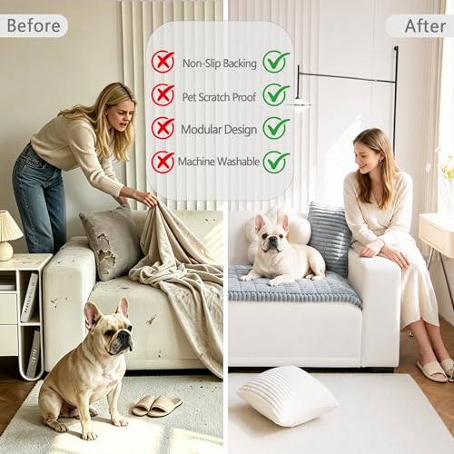 Non-Slip Couch Cover for Dogs - Light Gray 27.6x82.7in, Washable Sofa Protector