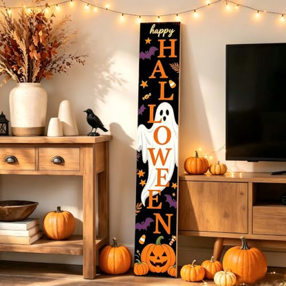 Happy Halloween Ghost Pumpkin Porch Sign 47 Inch Rustic Welcome Sign Black
