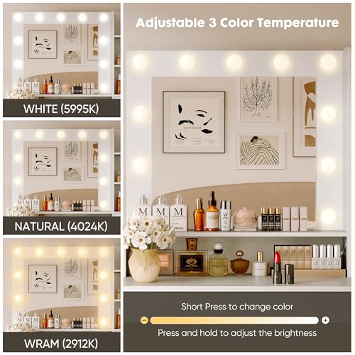 Makeup Vanity Desk with Adjustable LED Lights & Mirror, White