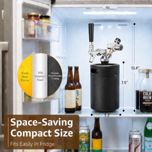 64oz Mini Beer Keg Growler Tap System with Co2 Regulator - Portable & Fresh