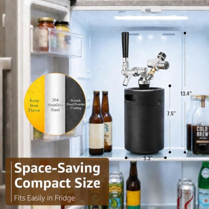 64oz Mini Beer Keg Growler Tap System with Co2 Regulator - Portable & Fresh