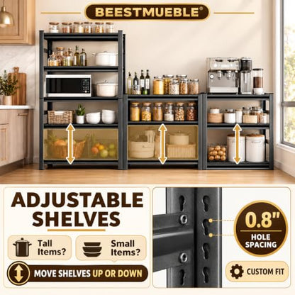 Heavy Duty Adjustable Kitchen Shelf Rack 36x16x78 Inches - Black Steel