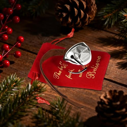 25-Piece Christmas Bell Set with Red Velvet Bags - Silver Holiday Jingle Bells - Santa & Reindeer Ornaments