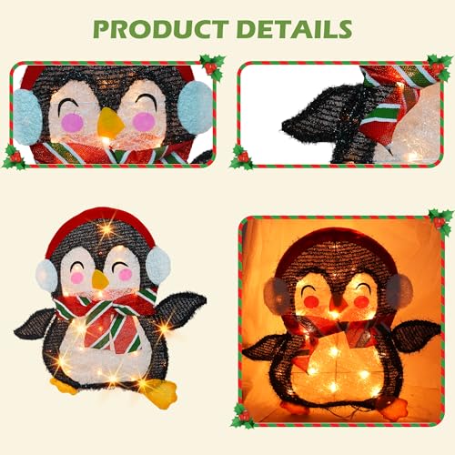 Dazzle Bright Christmas Outdoor Lighted Penguin Decorations Set of 2 - Festive Holiday Yard and Garden Decor
