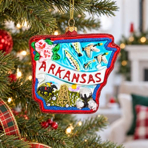Arkansas State Symbols Glass Christmas Ornament - Handcrafted Holiday Decor