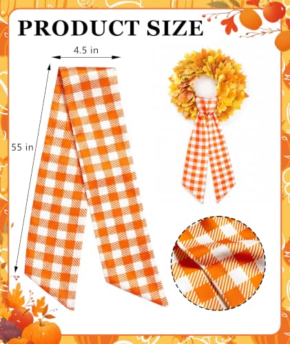 Fall Ribbon Wreath Sash for Front Door Orange Thanksgiving Decor - Variation: Orange Plaid