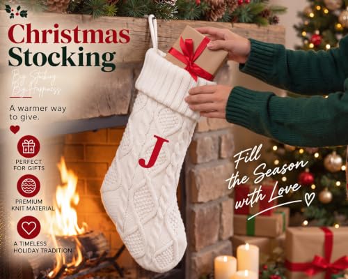 Christmas Stockings 21 Inch Large Knit Fireplace Decor - Red Letter J