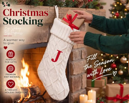 Christmas Stockings 21 Inch Large Knit Fireplace Decor - Red Letter J