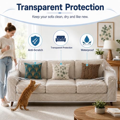 Heavy Duty Clear Sofa Cover Protector - Waterproof Pet & Spill Shield