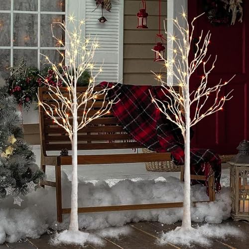 6+6FT Prelit Birch Tree Lights Set - Twinkling LED Christmas Tree Decor