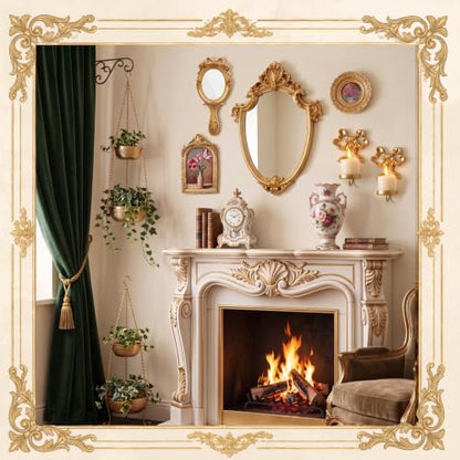 Vintage Gold Mirror Photo Frame Set with Candle Sconces - 6 Pieces