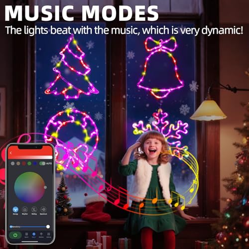 4 Pack Smart Christmas Window Lights with App & Remote RGB DIY Scene Modes