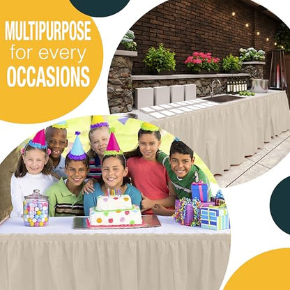 Ivory Disposable Table Skirts 12 Pack - Self-Adhesive Party Decorations for 6ft & 8ft Tables