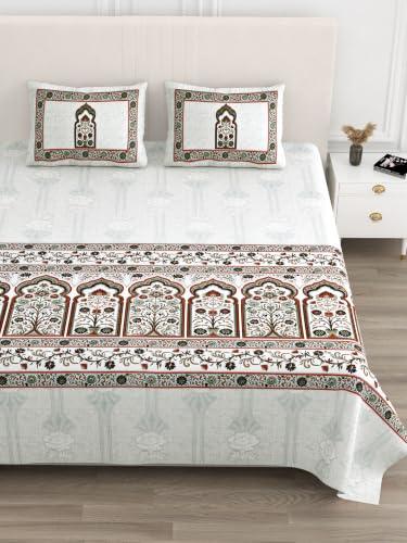 Indian Hand Block Print Cotton Bedsheet Set King Size 100x108 Inch Style 9