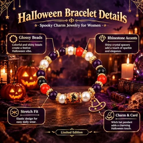 Halloween Witch Pumpkin Bracelet for Women - Adjustable Fall Jewelry