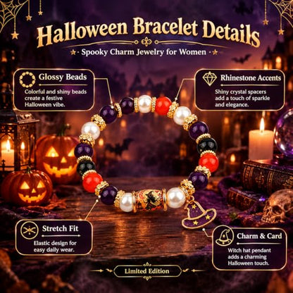 Halloween Witch Pumpkin Bracelet for Women - Adjustable Fall Jewelry