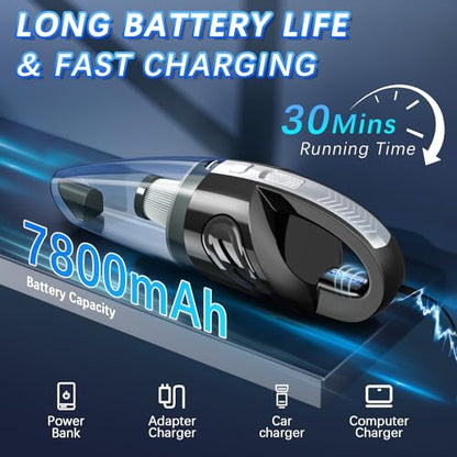 Cordless Handheld Vacuum Cleaner - 15000Pa Power, Rechargeable, Black Silver