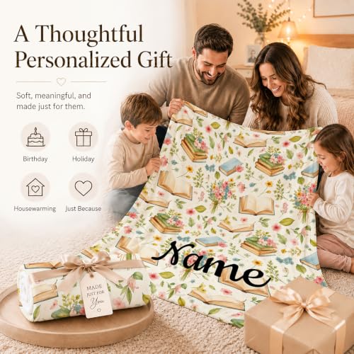 Personalized Girls Book Blanket - Green, Custom Kid Throw for Reading & Comfort