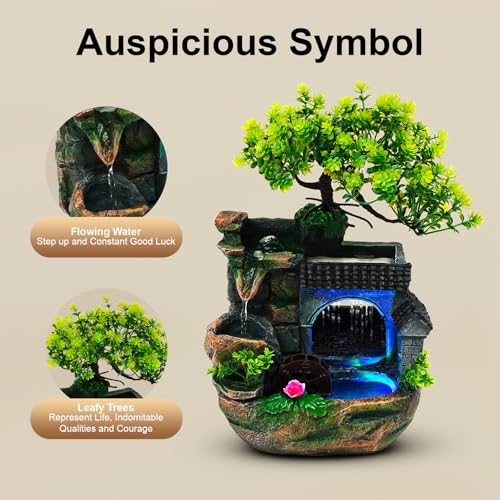 Tabletop Water Fountain with LED Lights and Rockery Humidifier - 11.8 Inches