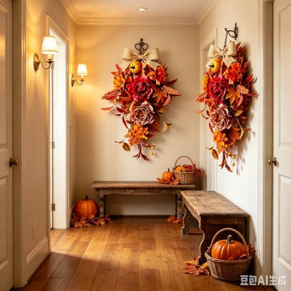 Fall Dahlia 2 Pack 21 Inch Teardrop Wreaths for Front Door Thanksgiving Decor