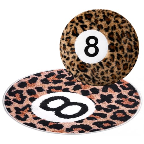 Cheetah Print 8 Ball Rug and Throw Pillow Set - Circular Home Decor for Teen Dorm