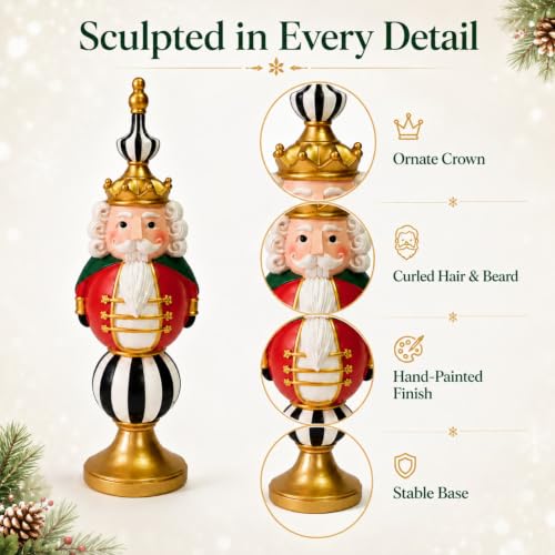 Nutcracker Christmas Decor 15.9 Inch Tall Resin Figurine Black & White Red Variation