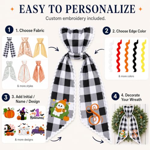 Personalized Halloween Fall Wreath Sash with Embroidery - Color Variation