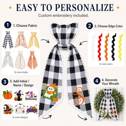 Personalized Halloween Fall Wreath Sash with Embroidery - Color Variation