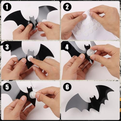 Purple Light-Up 3D Bat Wall Decals Halloween Indoor Outdoor Decorations