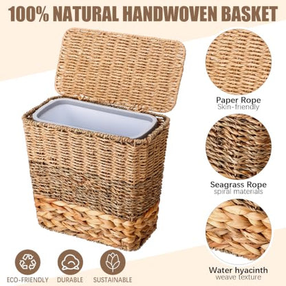 3 Gallon Wicker Trash Can with Lid & Removable Liner - Natural Home Decor