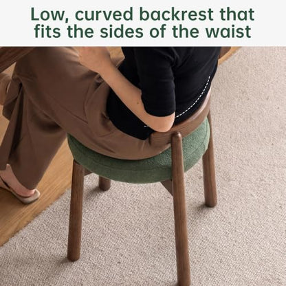 Ash Wood Low-Back Vanity Stool, Walnut Green – Variation of THIS listing