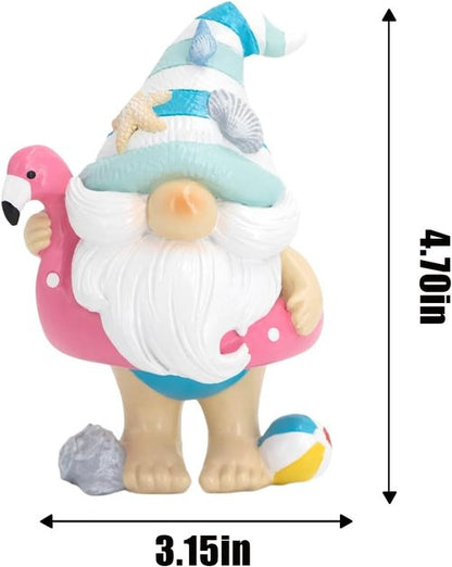 Hodao Coastal Ocean Gnome Decorations - Hand-Painted Beach Gnome Figurine with Flamingo Float & Seashell Hat