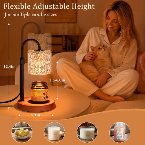 Walnut Candle Warmer Lamp with Timer - Clear Glass Shade, Dimmable & Adjustable Height
