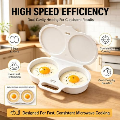 Microwave Egg Poacher for 2 Eggs with Lid & Handle - Quick, Oil-Free Cooking